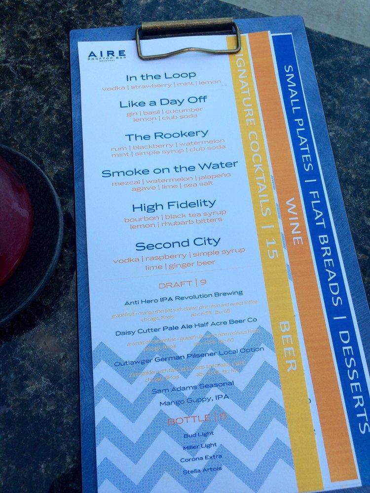 Menu at Aire Rooftop Bar Chicago, Chicago