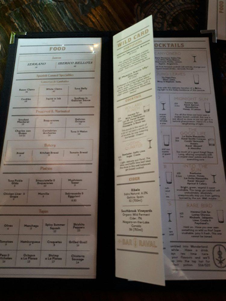Menu at Bar Raval, Toronto, 505 College St