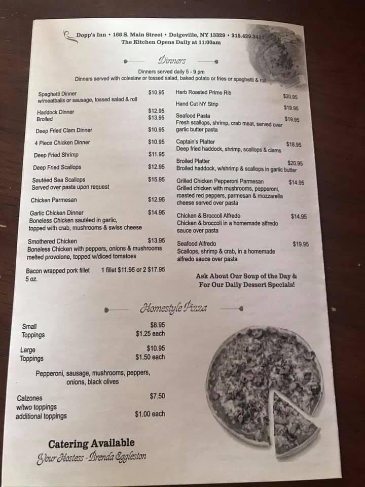 Menu at Dopp's Inn restaurant, Dolgeville
