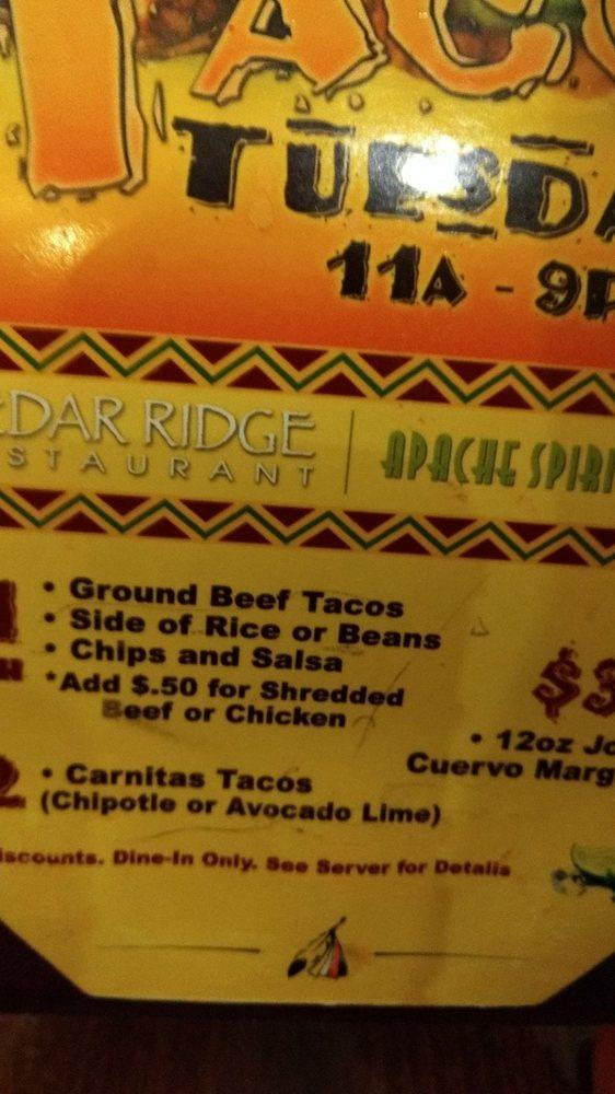 Menu at Cedar Ridge Restaurant, Payson