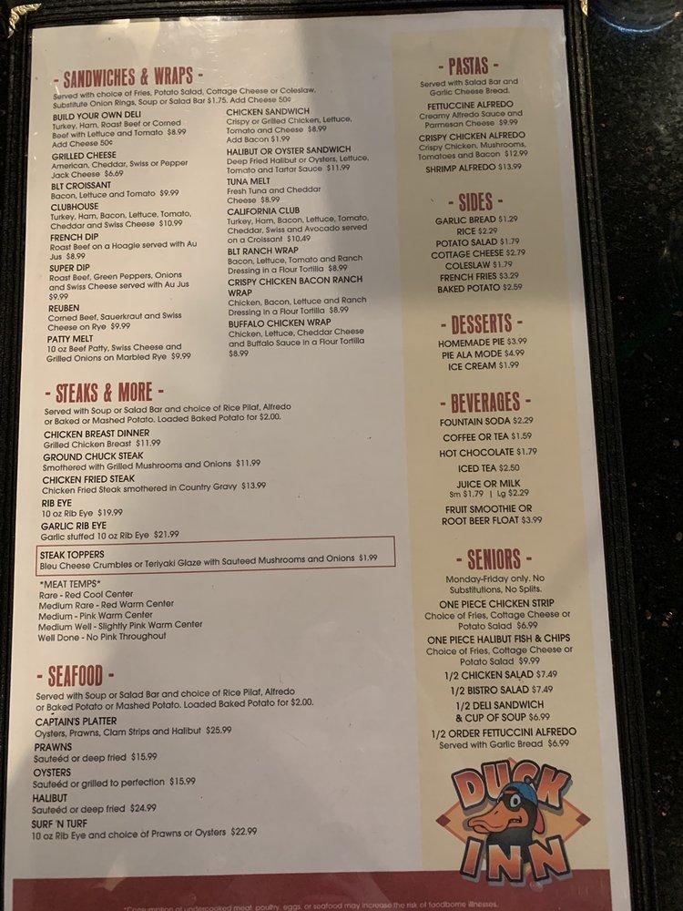 Menu at Duck Inn pub & bar, Skamokawa, WA4