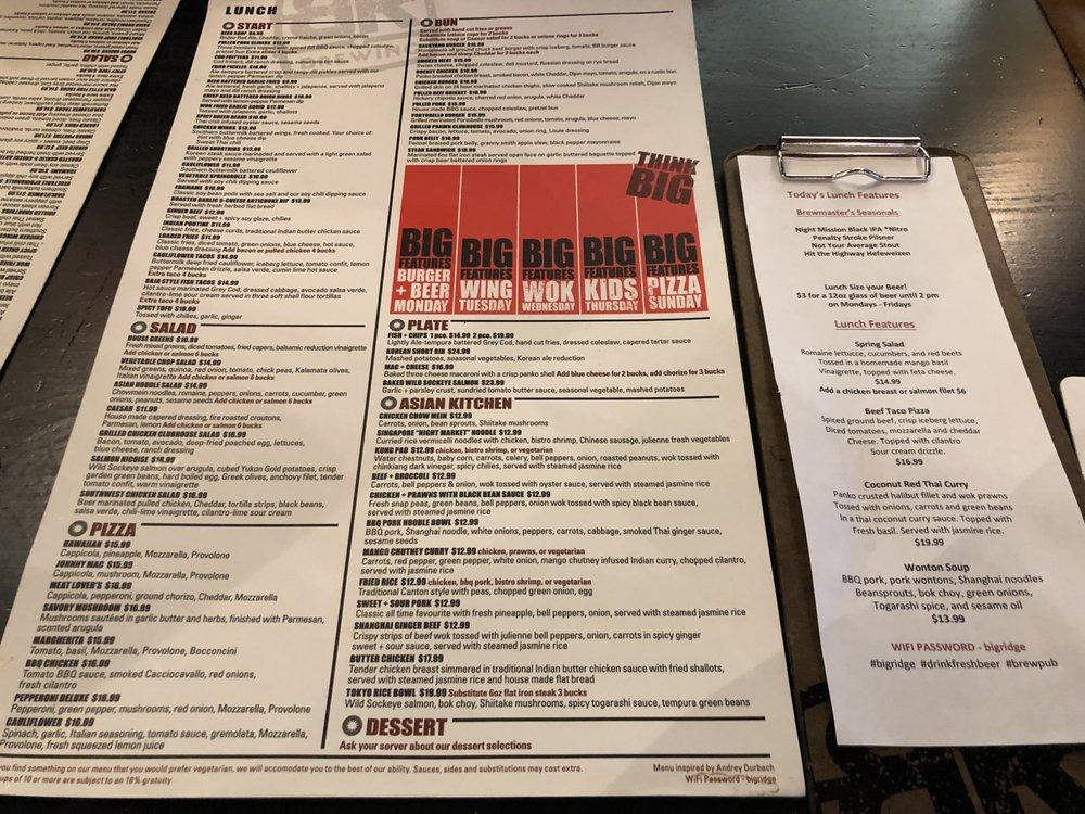 Menu at Big Ridge Brewing Co. pub & bar, Surrey
