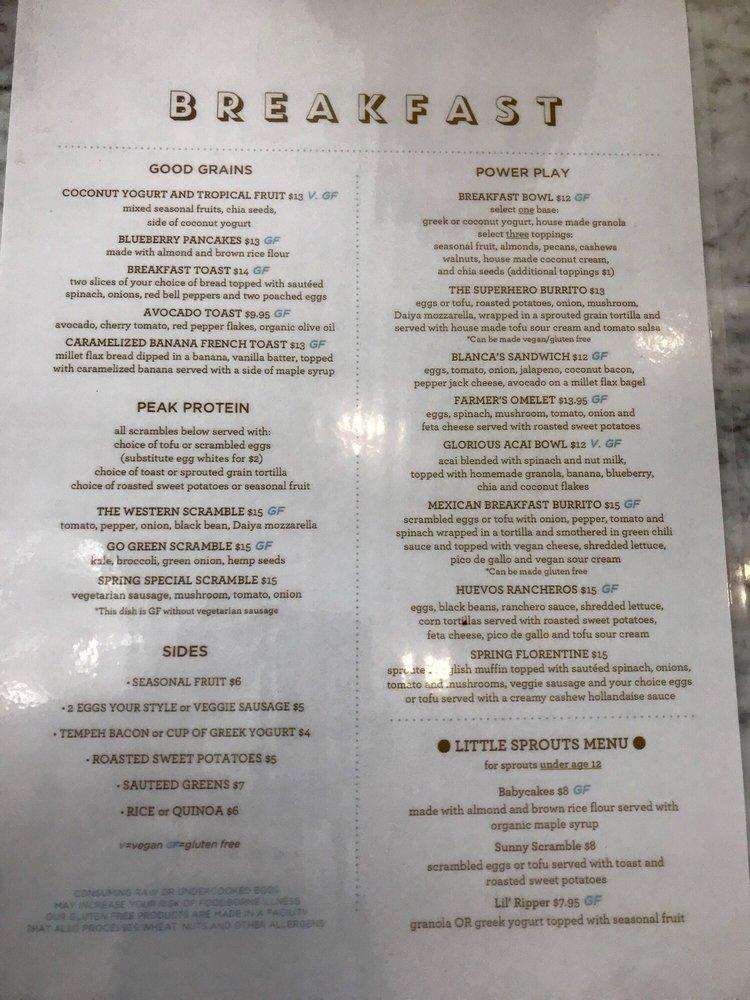 Menu at Spring Cafe, Aspen