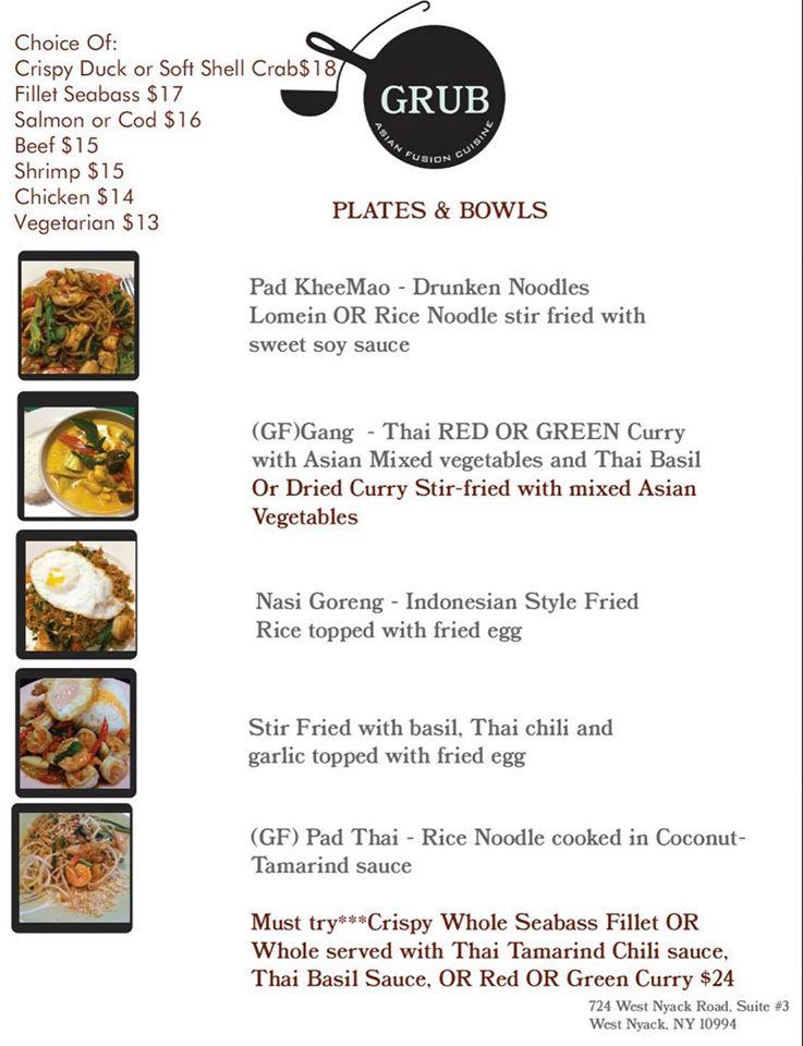 Menu at Grub Asian Fusion Cuisine restaurant, West Nyack