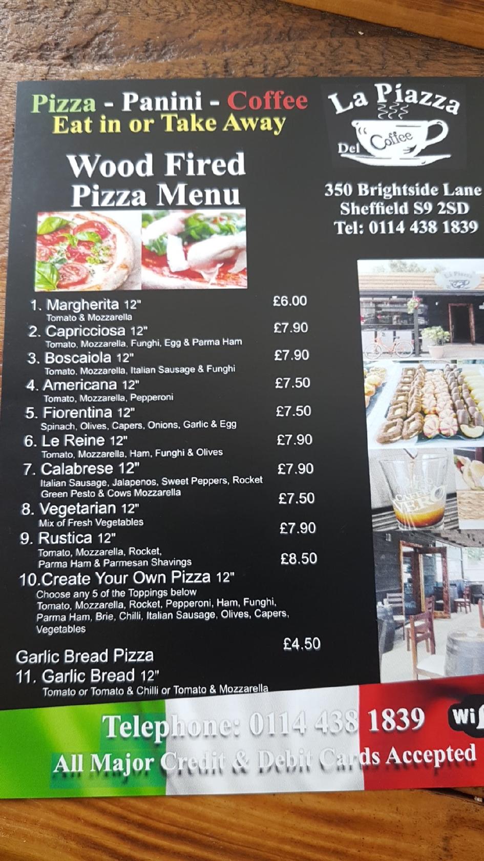 Menu at La Piazza Caffe cafe, Sheffield