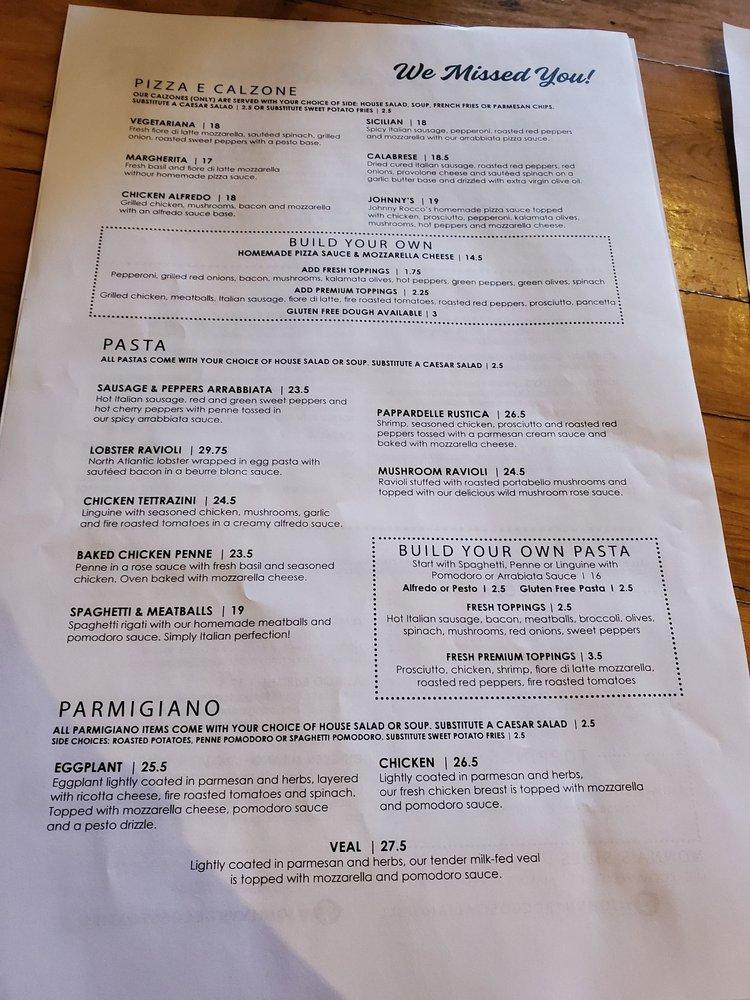 Menu at Johnny Rocco's Italian Grill pizzeria, St. Catharines