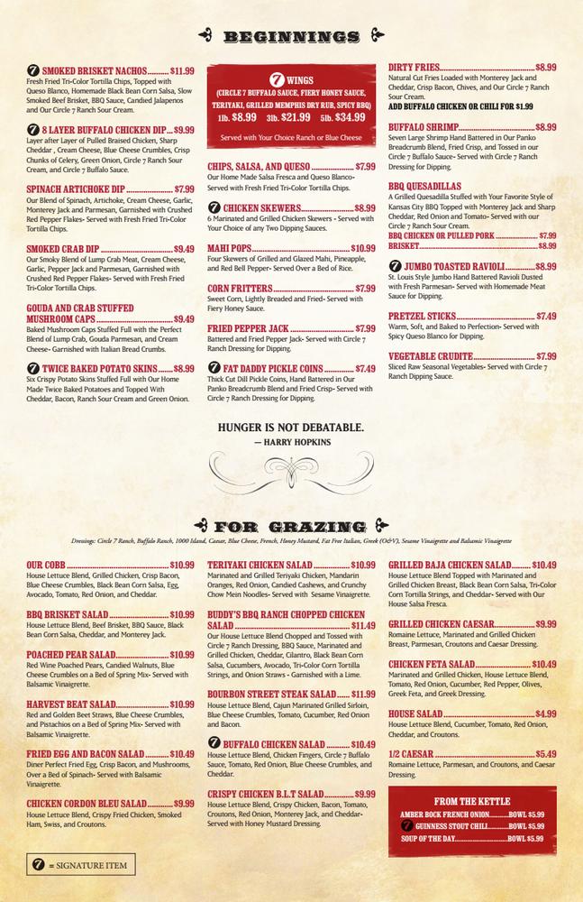 Menu at Circle 7 Ranch restaurant, Ballwin