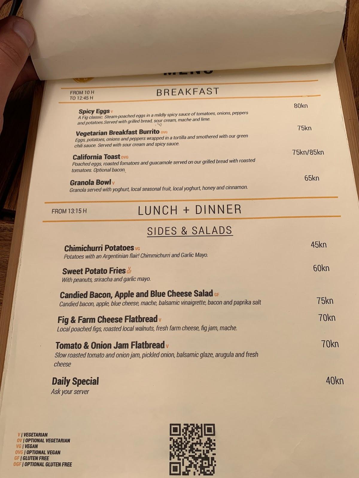 Menu at Fig Split restaurant, Split