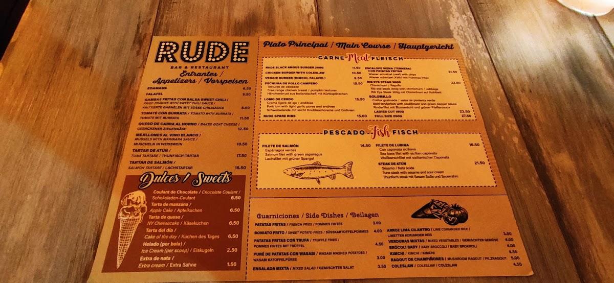Menu at RUDE RestaurantBar, Portals Nous