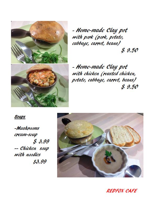 Menu at Red Fox cafe', Winnipeg