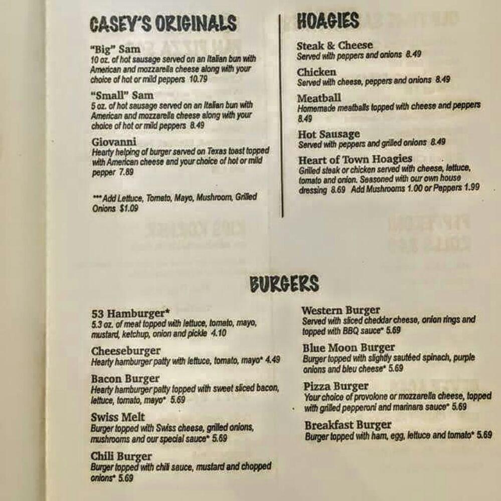 Menu at Casey's Restaurant, Anmoore