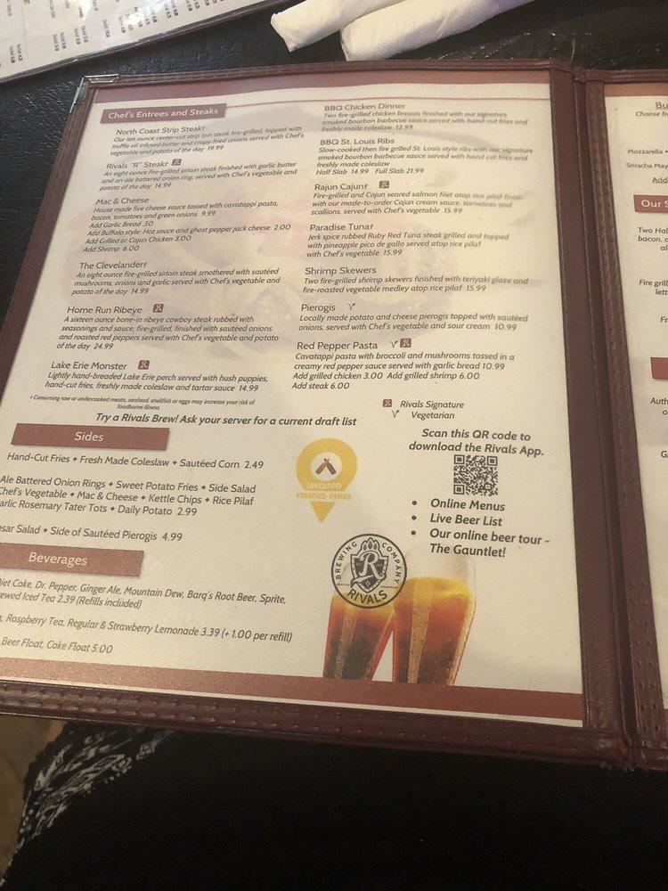 Menu at Rivals Sports Grille pub & bar, Middleburg Heights