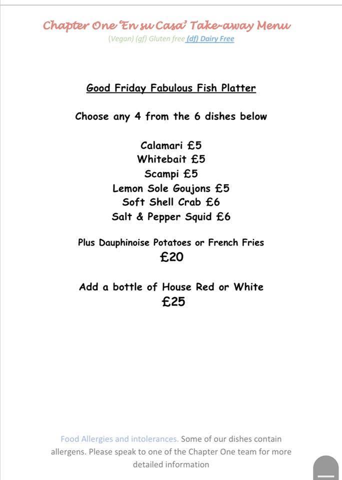 Menu at Chapter One Bar And Kitchen, Oldham