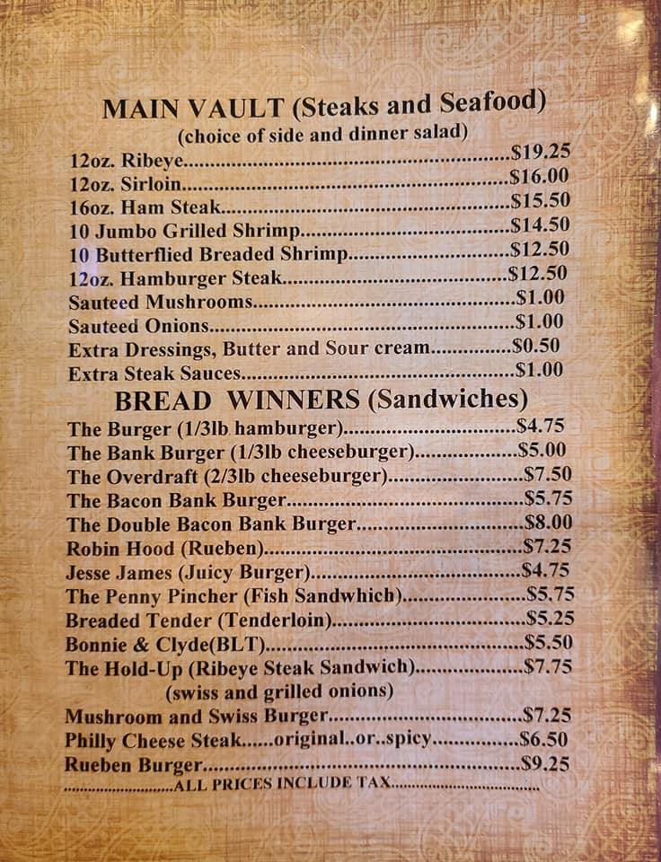 Menu at Bank pub & bar, Greentop