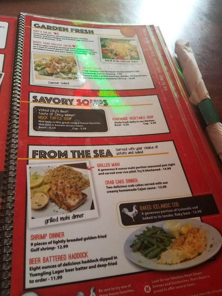 Menu at Ron's Roost restaurant, Cincinnati