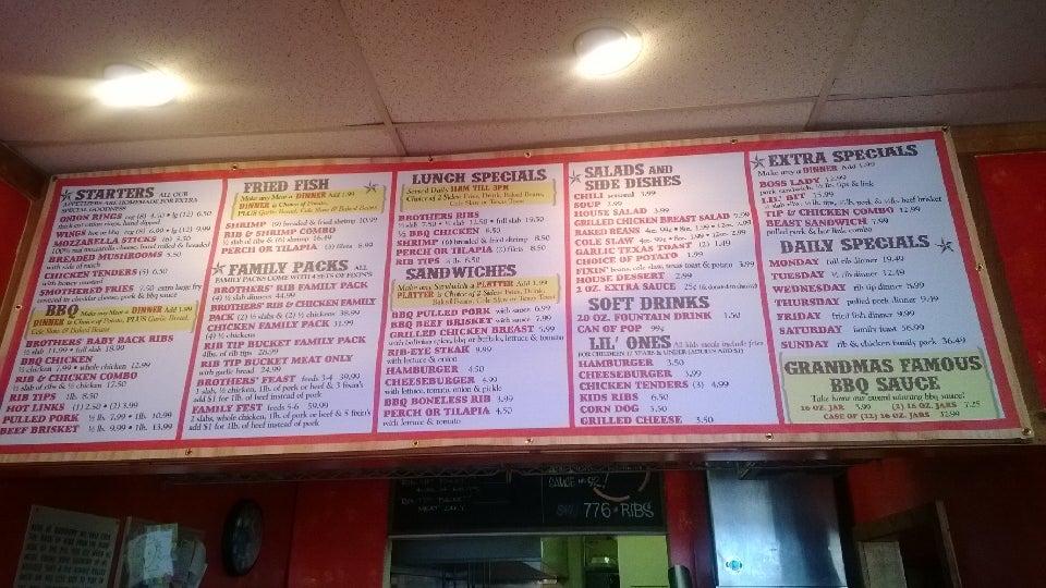 Menu at Brothers Ribs at Rep's Place BBQ, Palatine