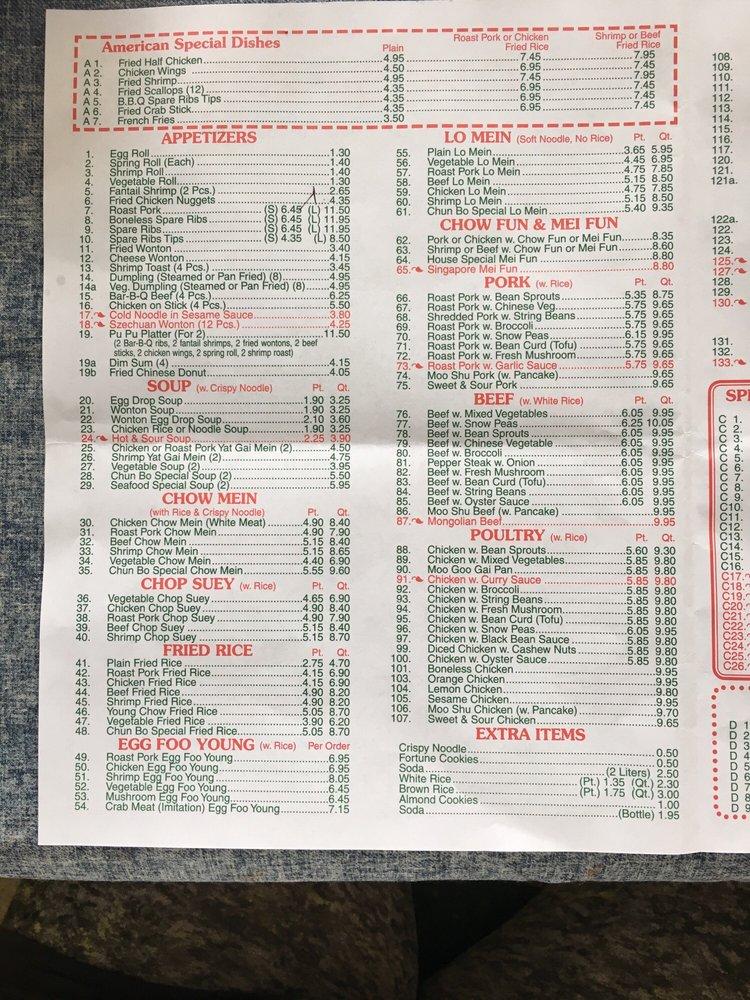 Menu at Chunbo restaurant, Shirley, 60 Northern Blvd