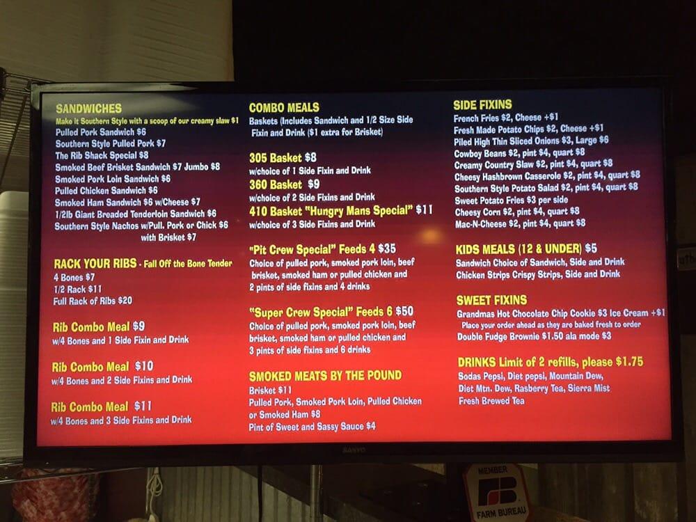 Menu at Rib Shack pub & bar, Knoxville
