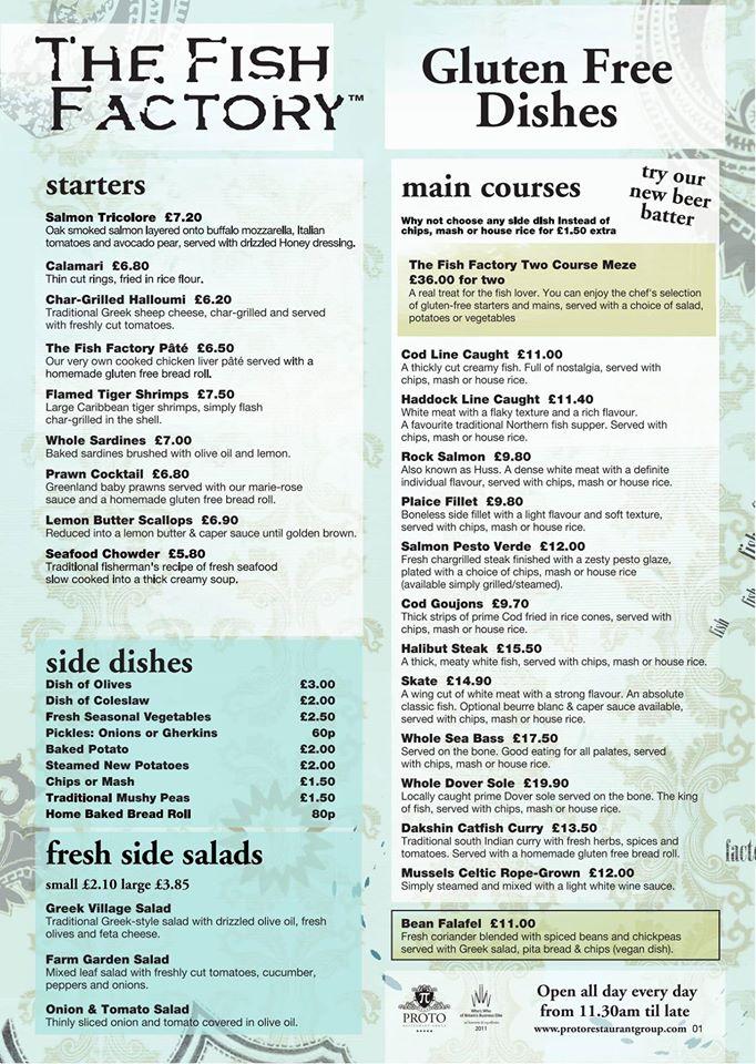 Menu at The Fish Factory restaurant, Littlehampton