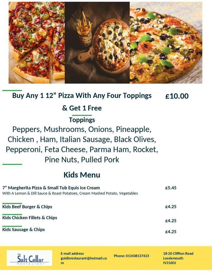 Menu at The Salt Cellar cafe, Lossiemouth