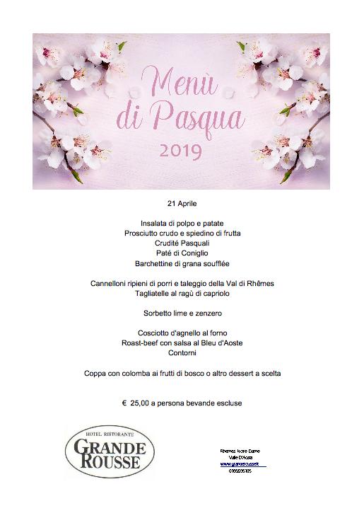 Menu da Albergo Grande Rousse ristorante, Rhemesnotredame