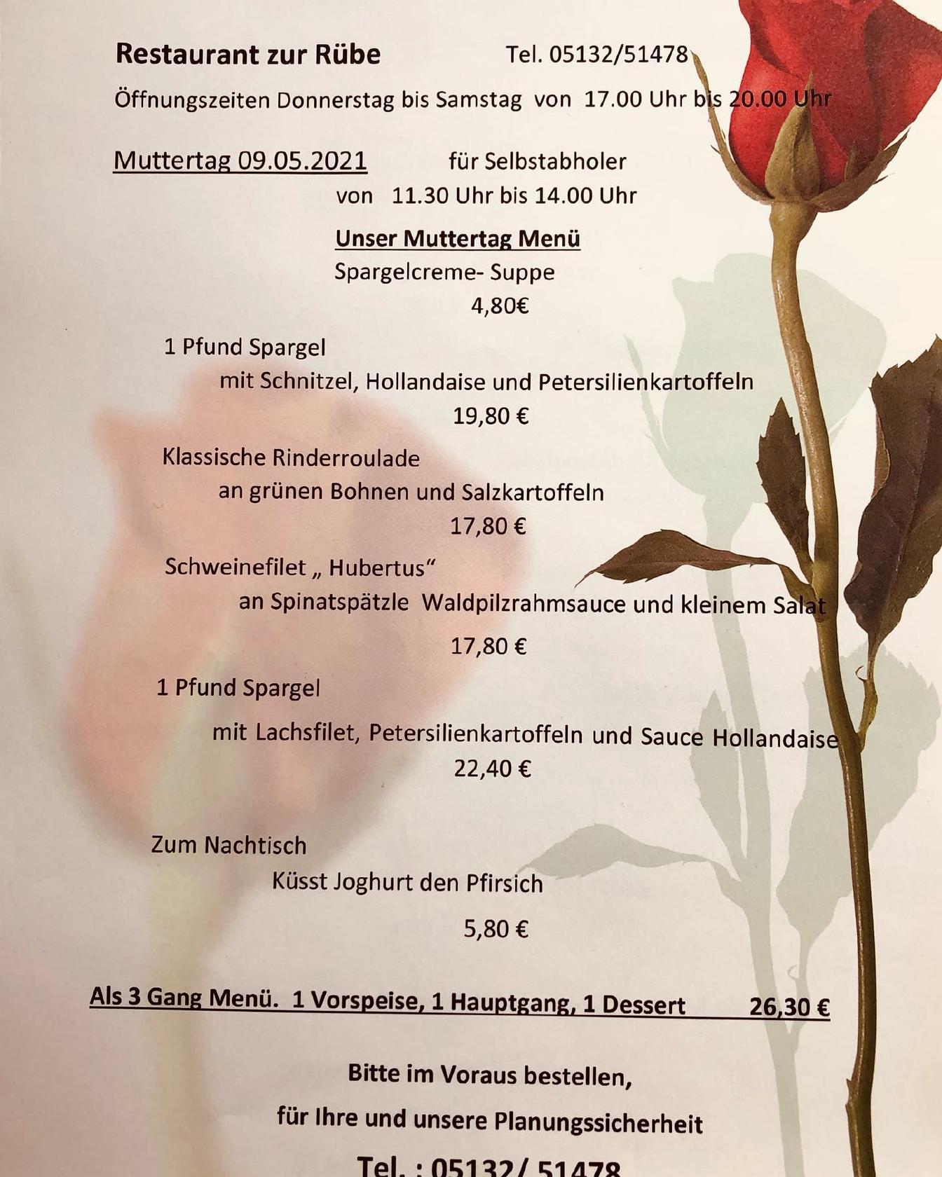 Speisekarte von Zur Rübe restaurant, Lehrte