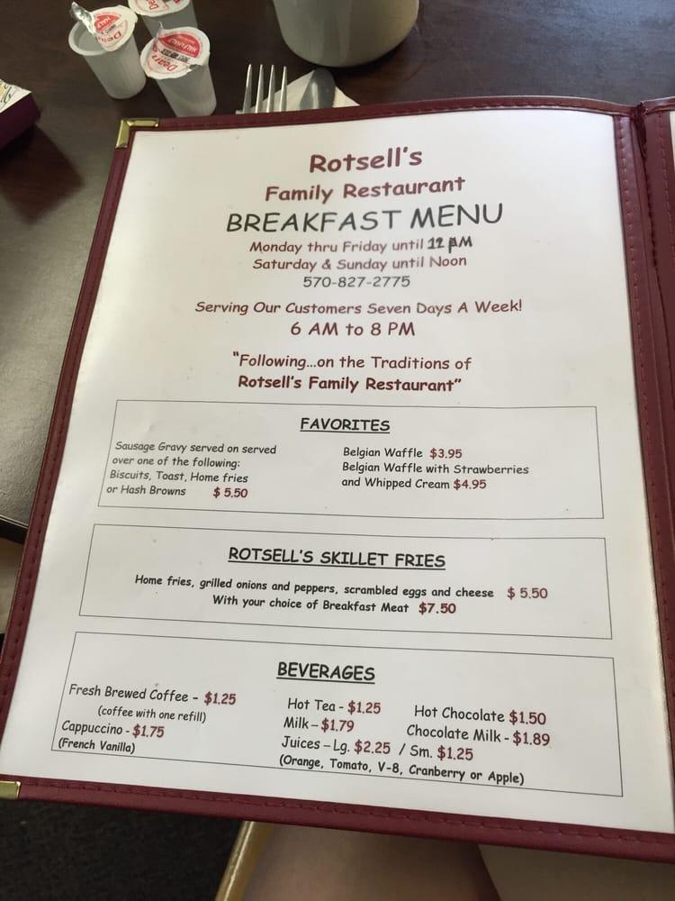 Menu at Rotsell's restaurant, Lawrenceville