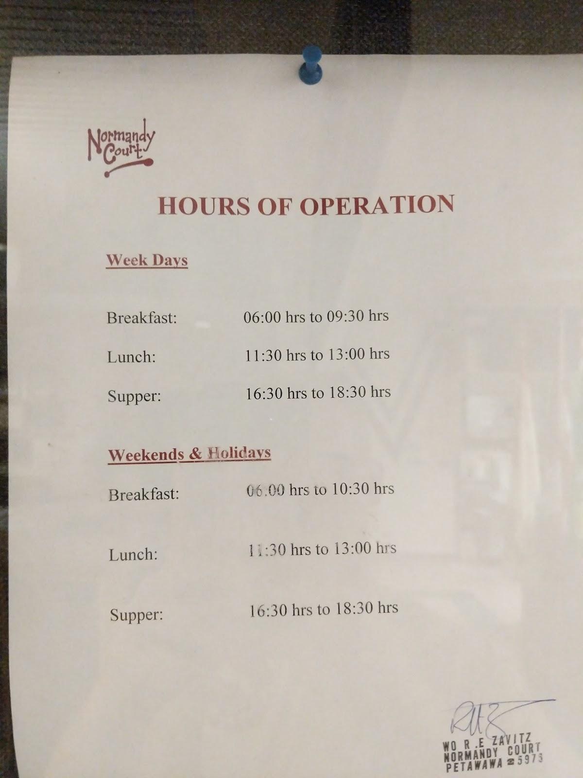 Menu at Normandy Court Kitchen restaurant, Petawawa