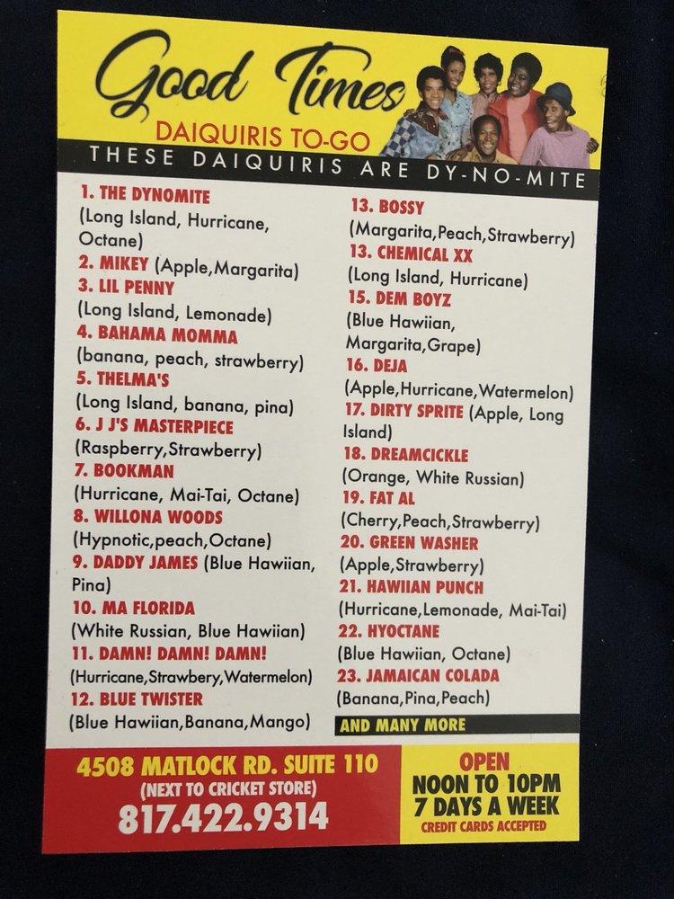 Menu at Good Time Daiquiri's To Go pub & bar, Arlington