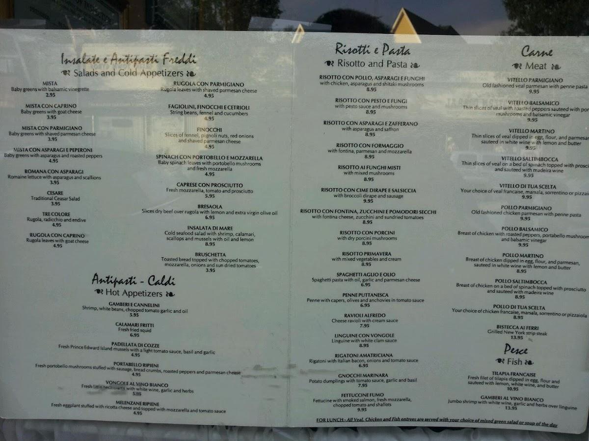 Menu at The Risotto House restaurant, Rutherford