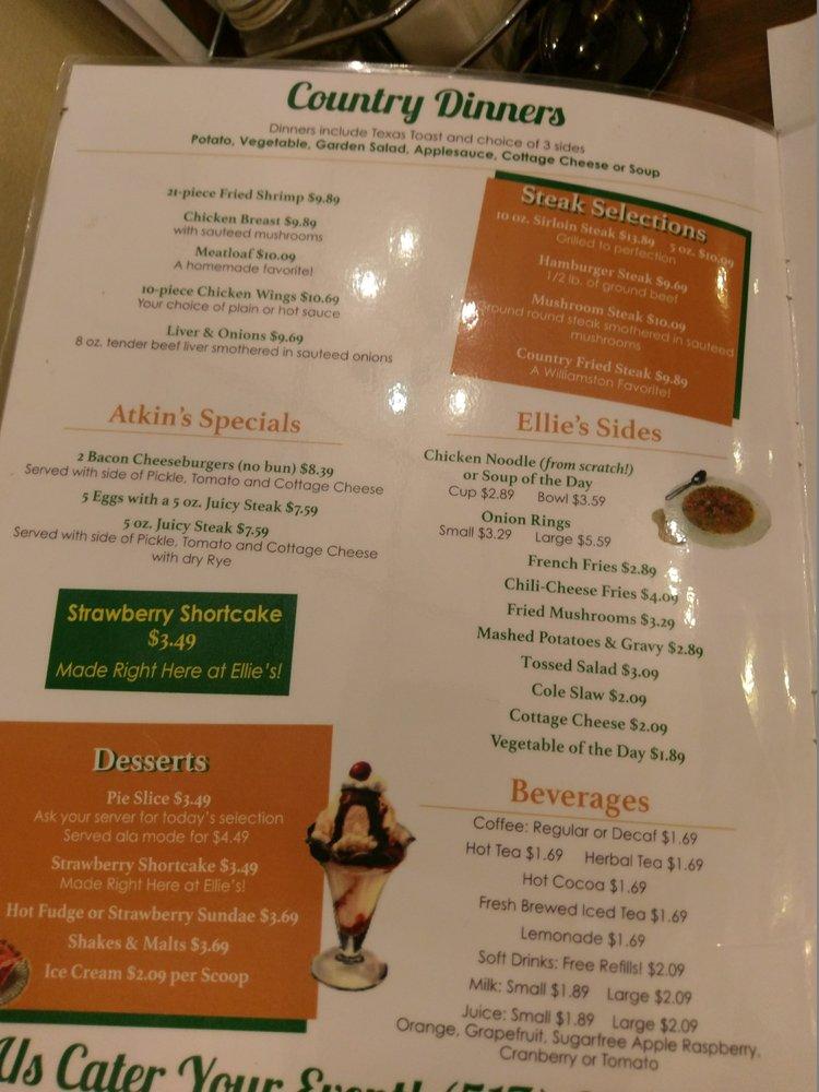 Menu at Ellie's Country Kitchen restaurant, Williamston