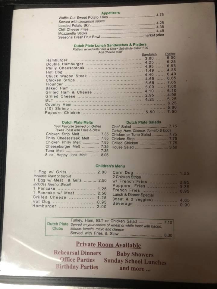 Menu at Dutch Plate restaurant, Campobello