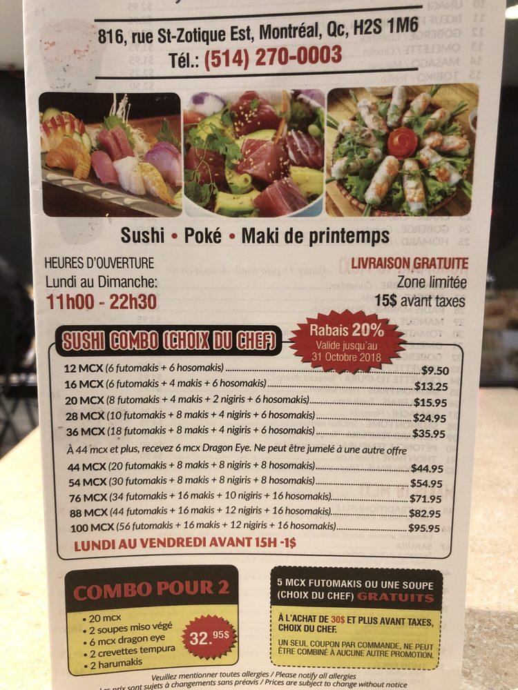 Menu at Rouleau Plus Rouleaux restaurant, Montréal