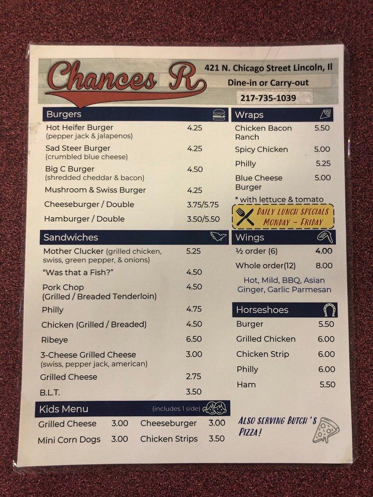 Menu at Chances R pub & bar, Lincoln