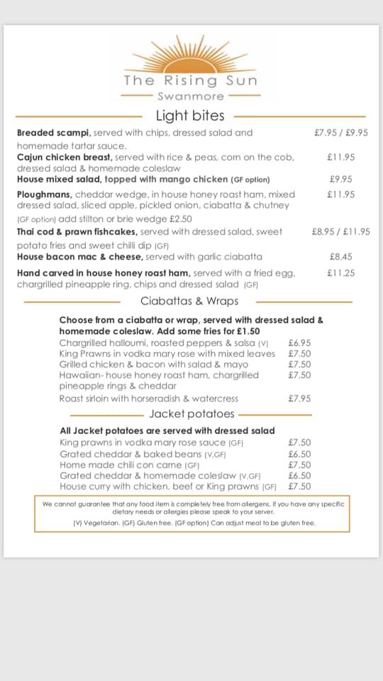 Menu at The Rising Sun pub & bar, Waltham Chase