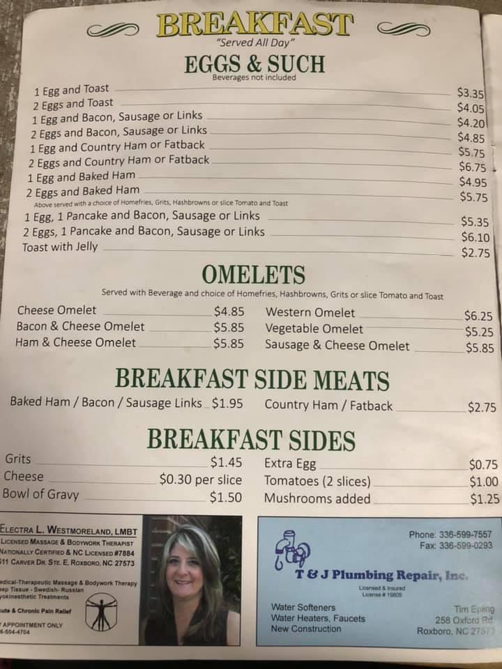 Menu at Open Kettle restaurant, Roxboro