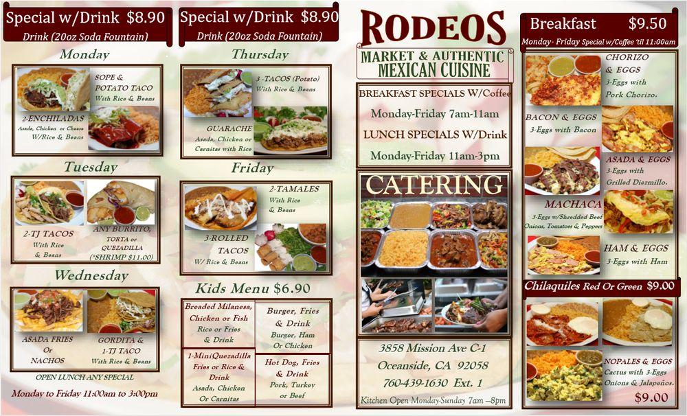 Menu at Rodeo's Cocina Mexican Restaurant, Oceanside
