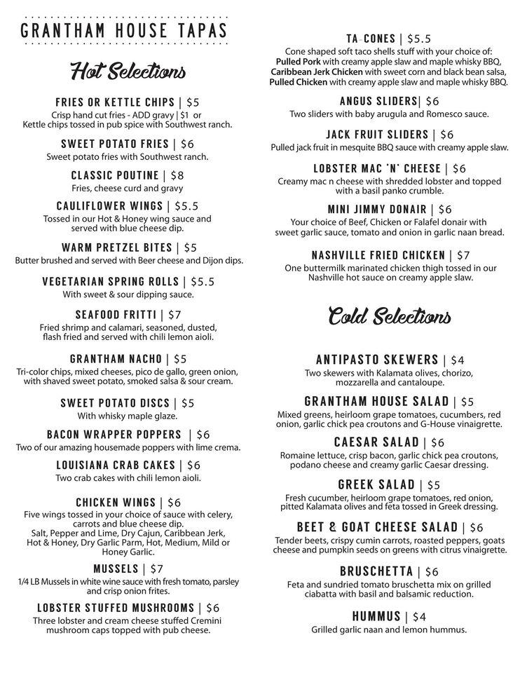 Menu at The Grantham House pub & bar, St. Catharines