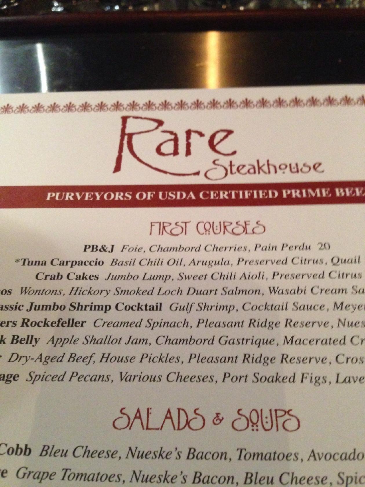 Menu at Rare Steakhouse, Madison