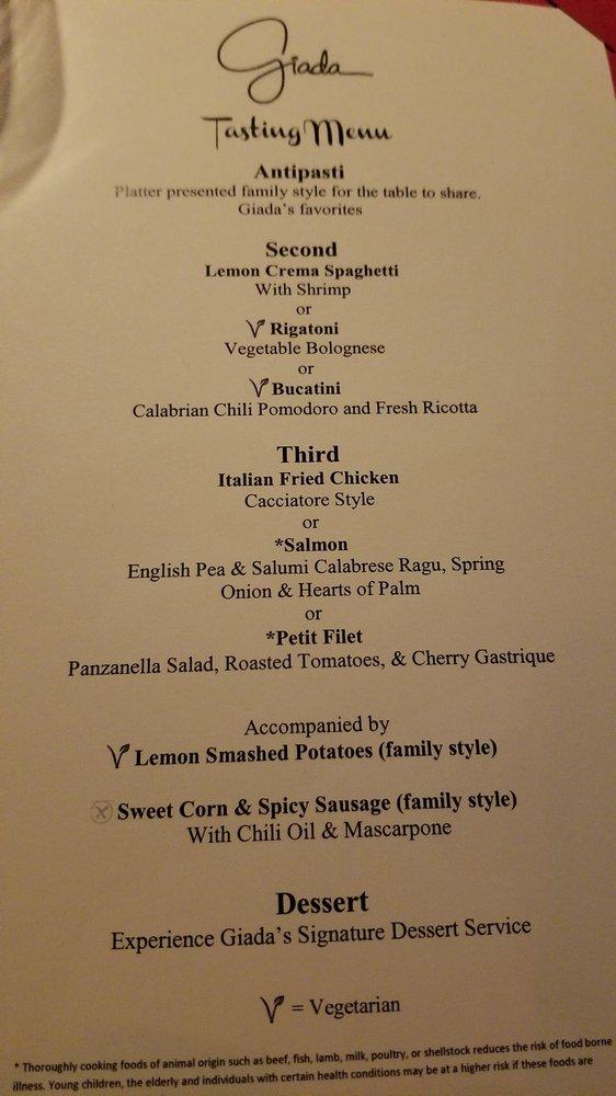 Menu at GIADA restaurant, Las Vegas, Las Vegas Blvd S