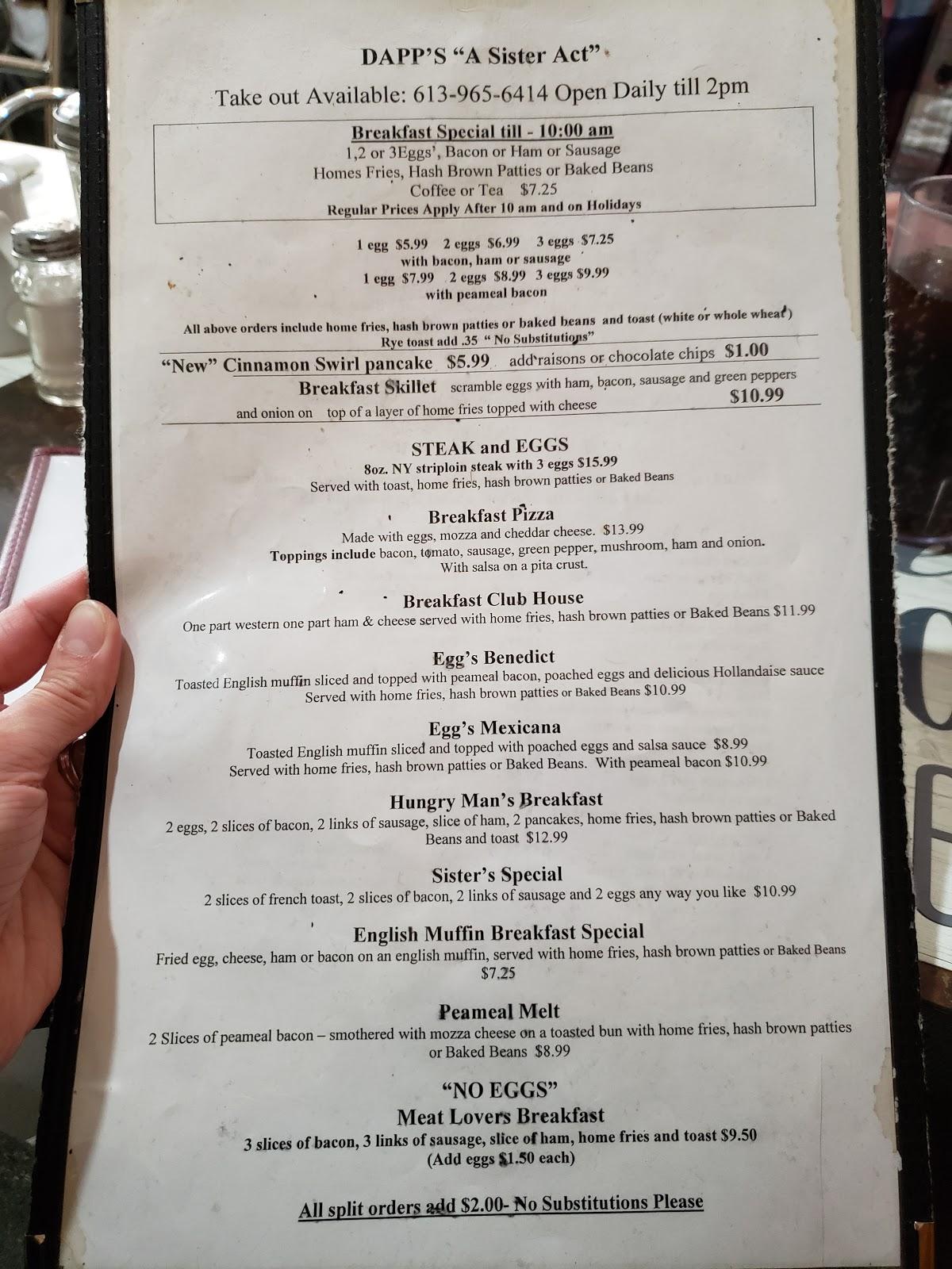 Menu at Dapp's Restaurant, Quinte West