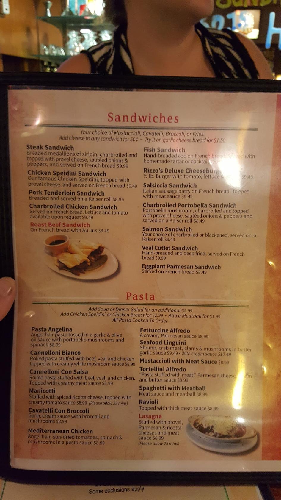 Menu at Rizzo's Italian Restaurant, Mehlville, Lemay Ferry Rd