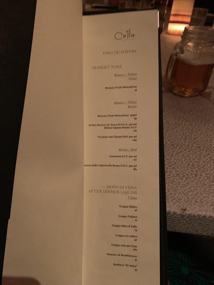 Carta del restaurante Cello, Playa del Carmen