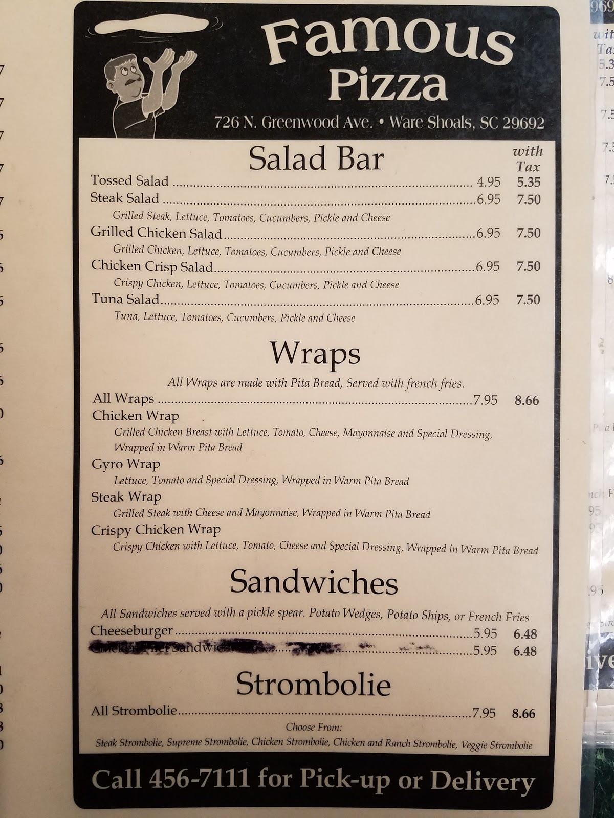 Menu at Famous Pizza pizzeria, Ware Shoals