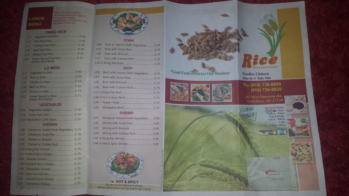 Menu at Rice & Noodles Chinese Restaurant, Goldsboro