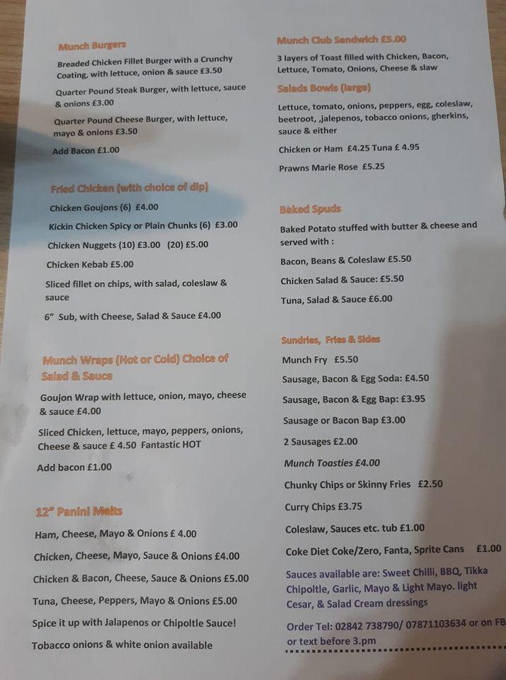 Menu at MUNCH cafe, Kircubbin