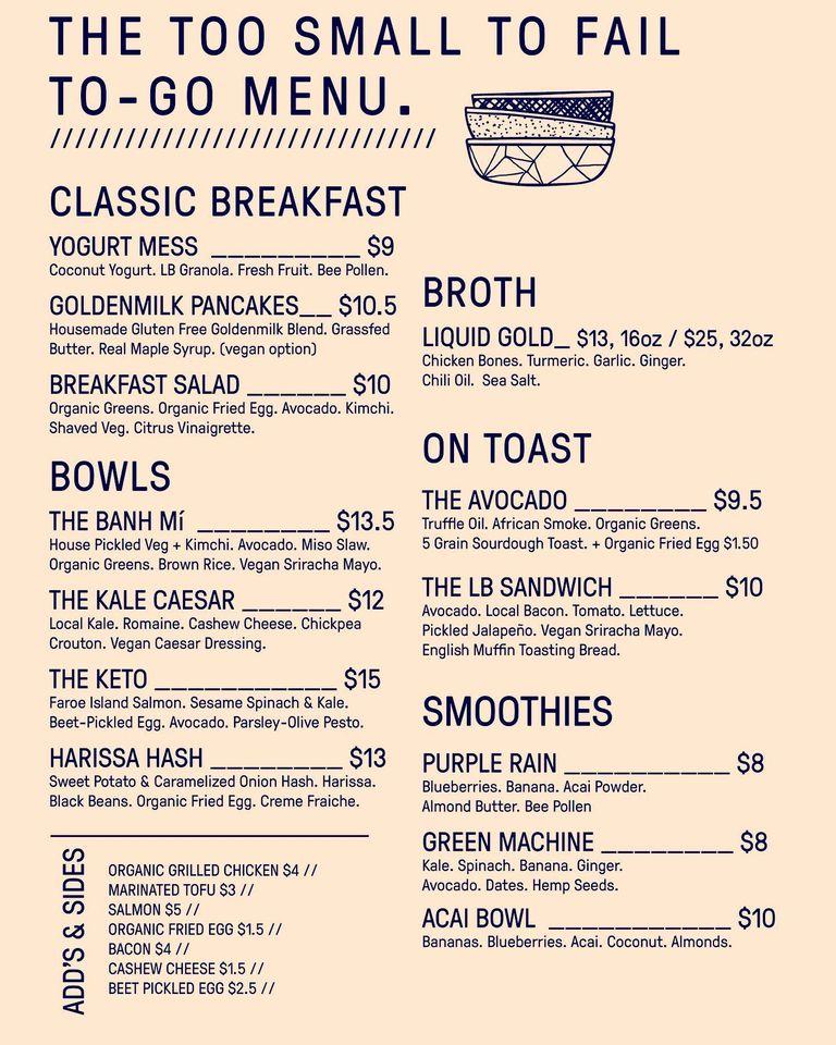 Menu at LB Kitchen pub & bar, Portland