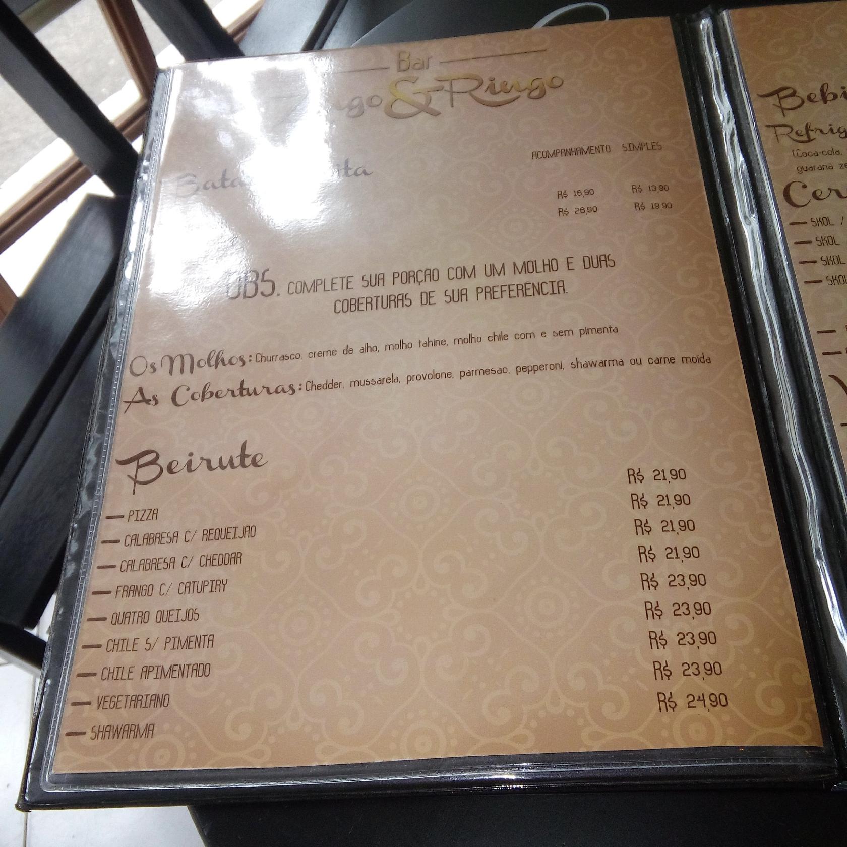 Menu em BAR ZINGO & RINGO, São Paulo