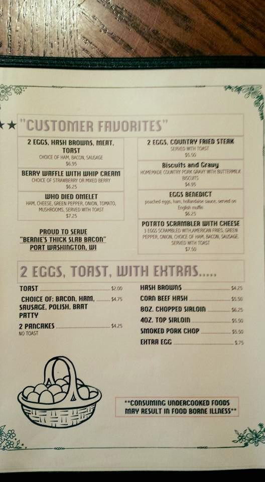 Menu at Rivers Edge Restaurant, Saukville