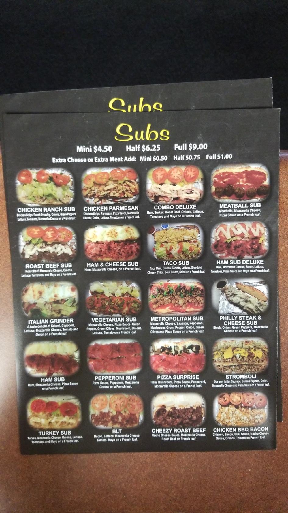 Menu at Eichers Subs restaurant, Montpelier